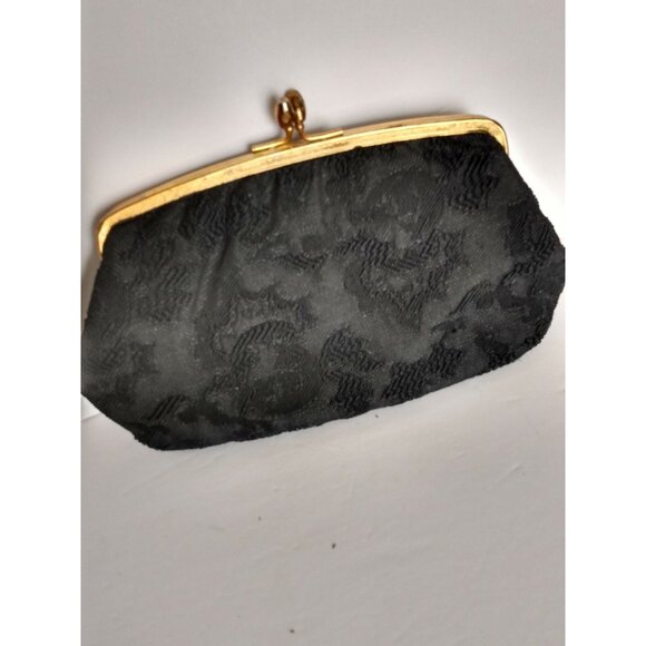 VINTAGE BLACK & GOLD FLORAL KNITTED BROCADE EVENING PURSE/HANDBAG/CLUTCH - Picture 5 of 10